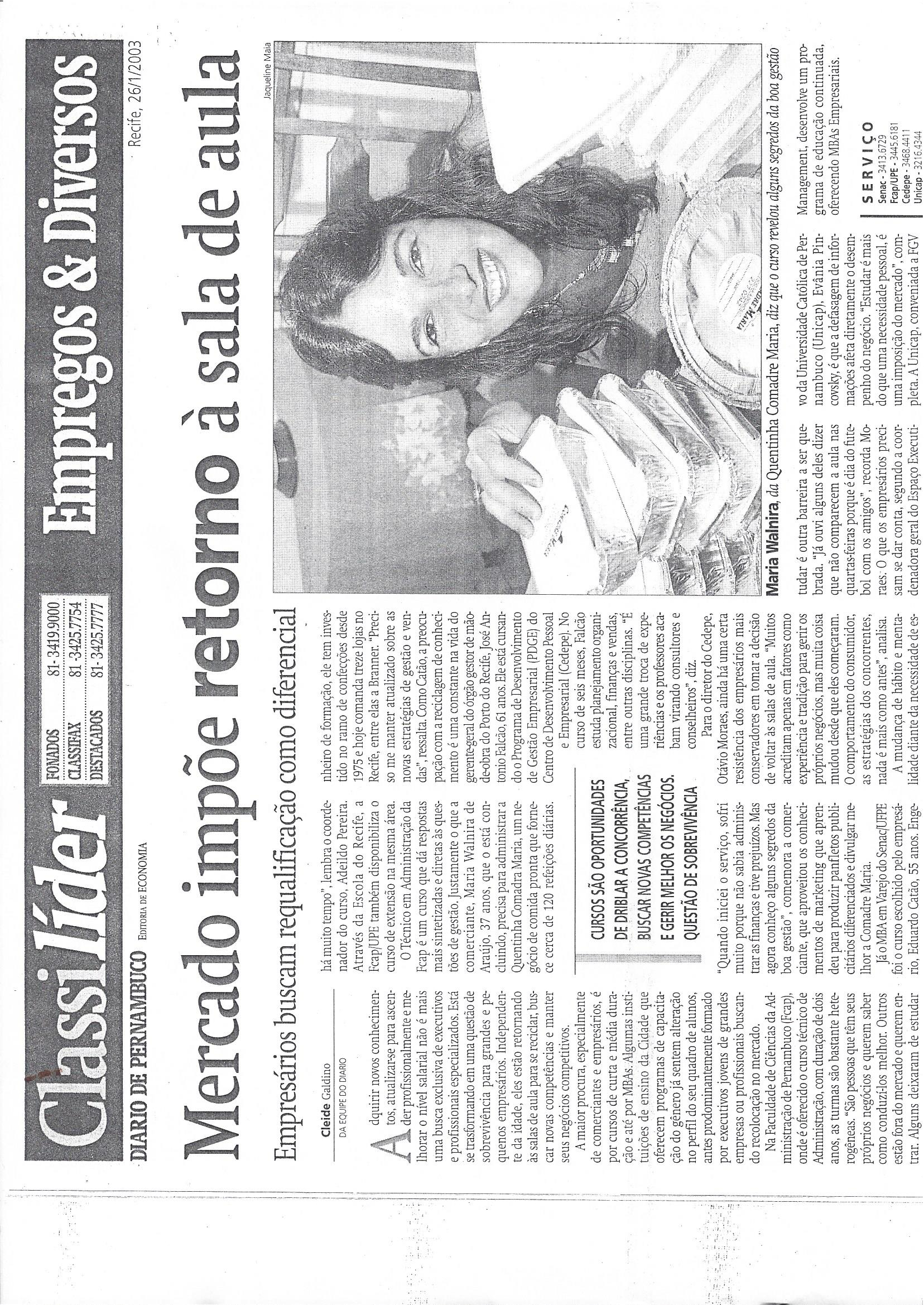 Matéria do Diario de Pernambuco sobre a Comadre Maria